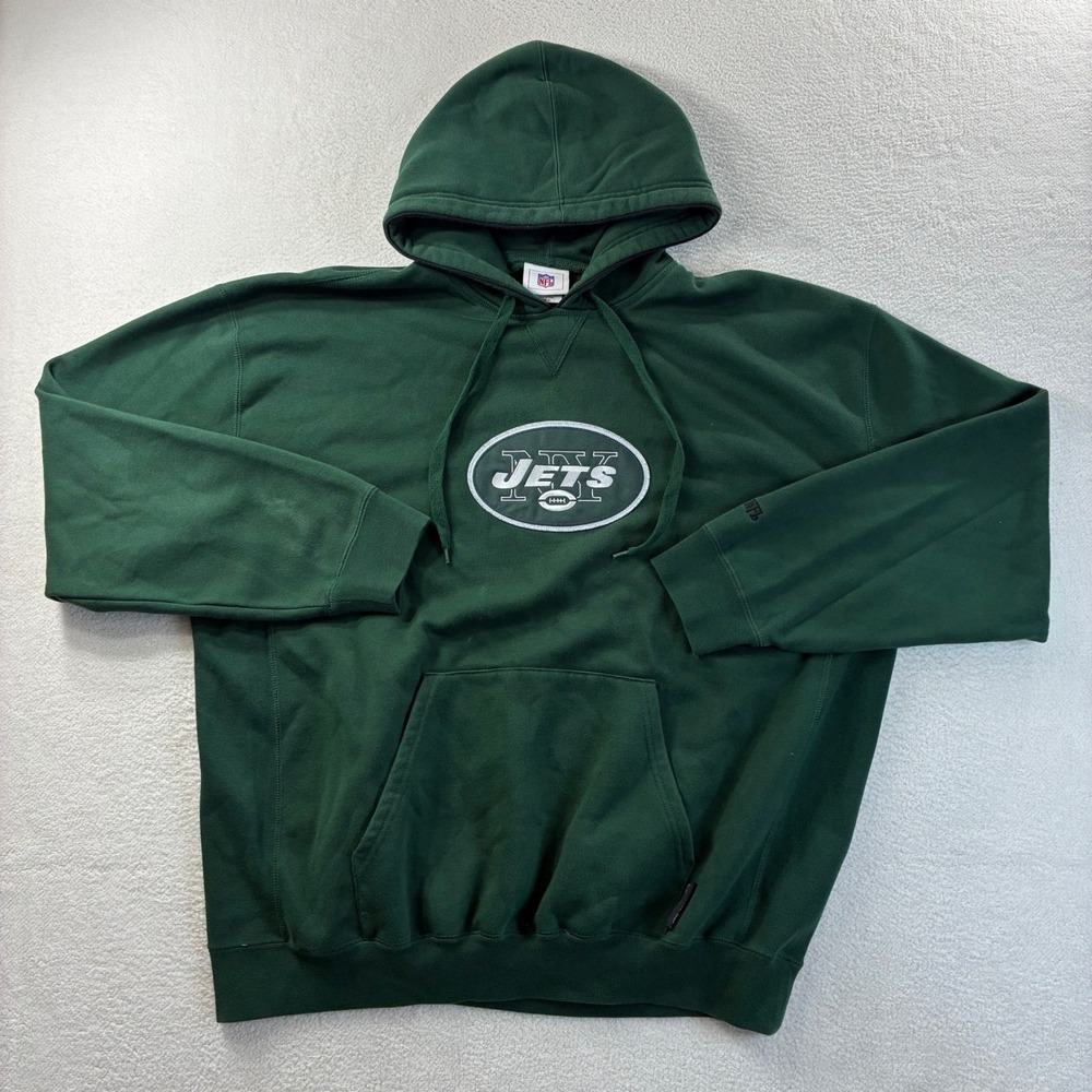 Y2K New York Jets Hoodie Mens XL Green Sweatshirt NFL Football Pullover Vintage